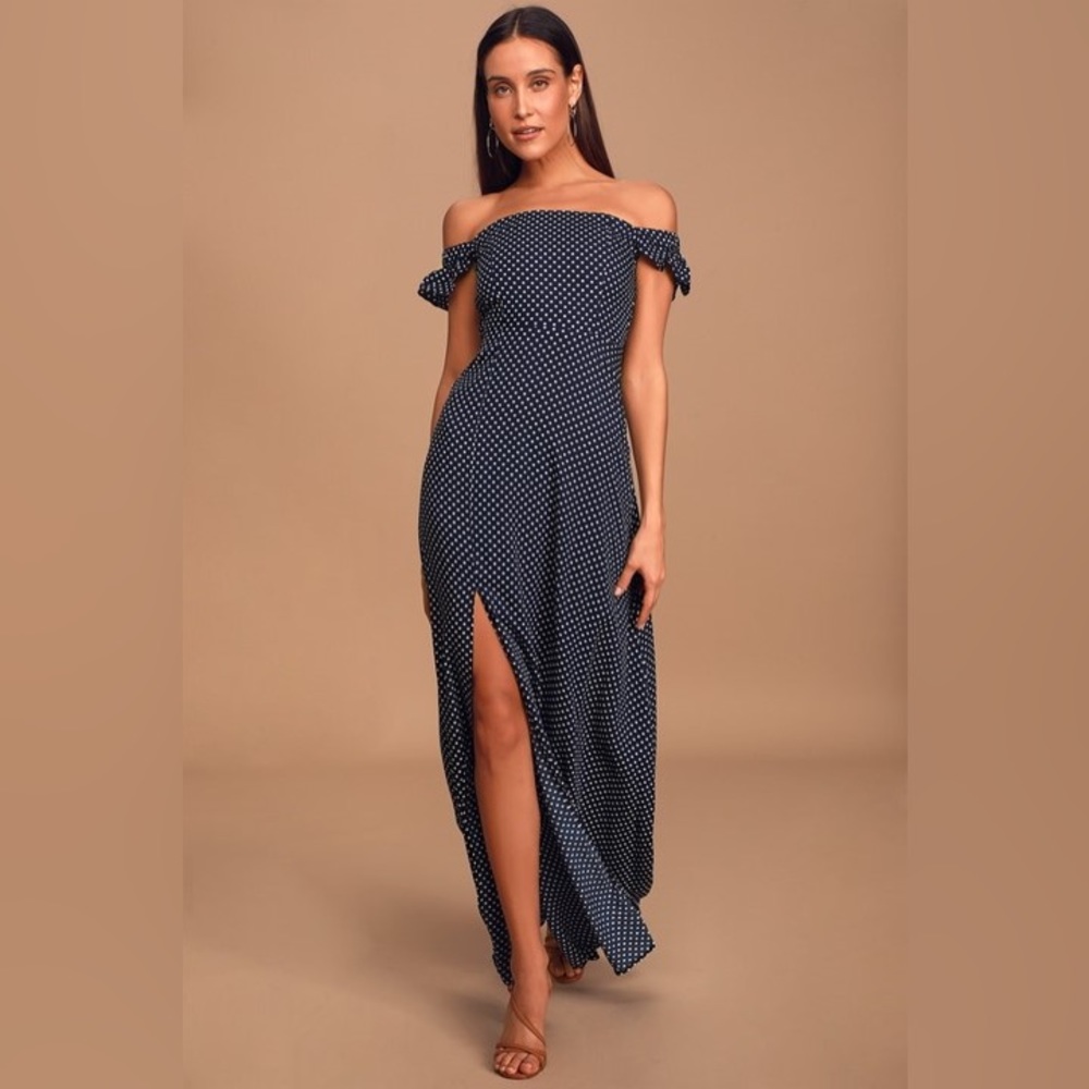 Lulus Polka Dot Maxi Dress Blue  XS